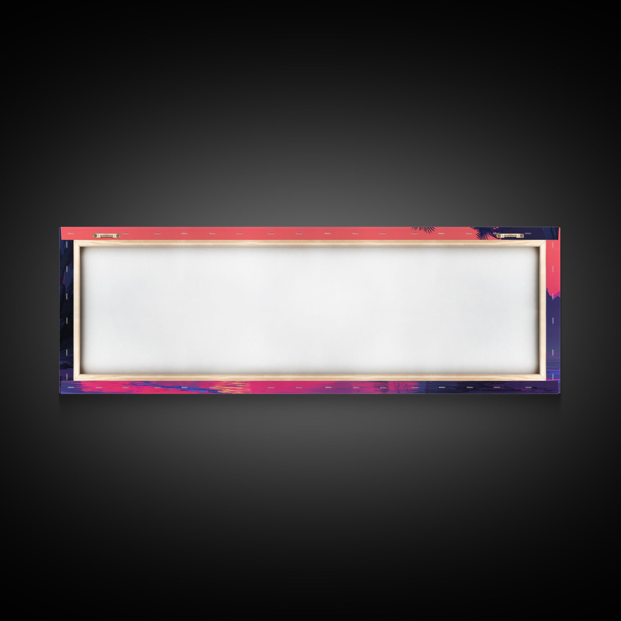Magenta Tropical Cove Sunset Wall Art, Palm Island Ocean Landscape, Vaporwave Coastal Canvas Decor For Modern Living Room