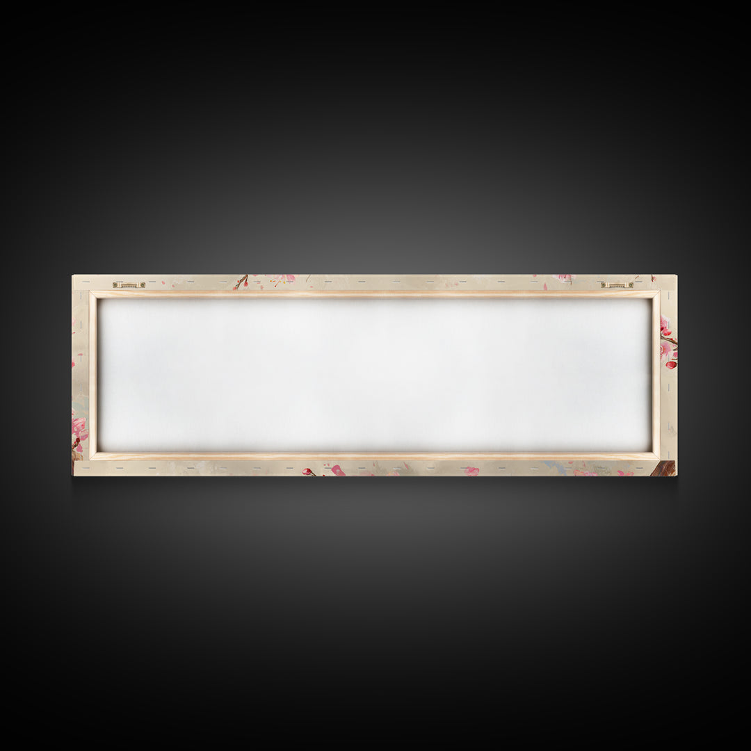 Pink Cherry Blossom Branch Canvas Print, Japanese Spring Wall Art, Botanical Floral Decor, Above Bed Panoramic Artwork Gift