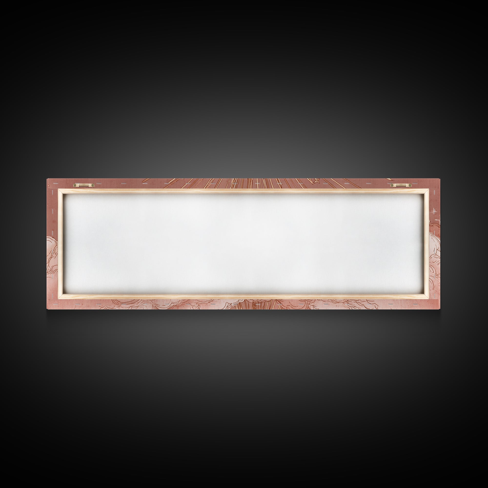 Rose Gold Sun And Twin Moons Wall Art, Celestial Wall Decor, Boho Bedroom Decor, Mystical Large Horizontal Framed Canvas Print