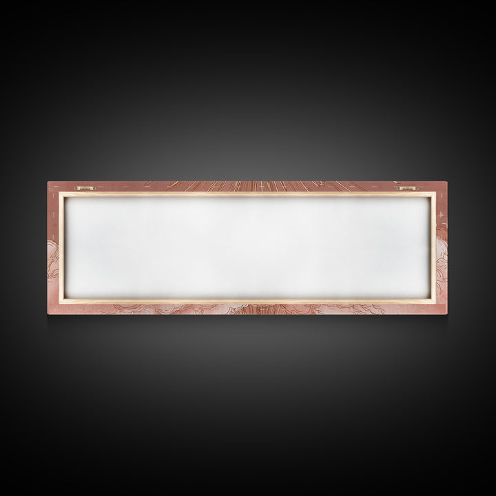 Rose Gold Sun And Twin Moons Wall Art, Celestial Wall Decor, Boho Bedroom Decor, Mystical Large Horizontal Framed Canvas Print