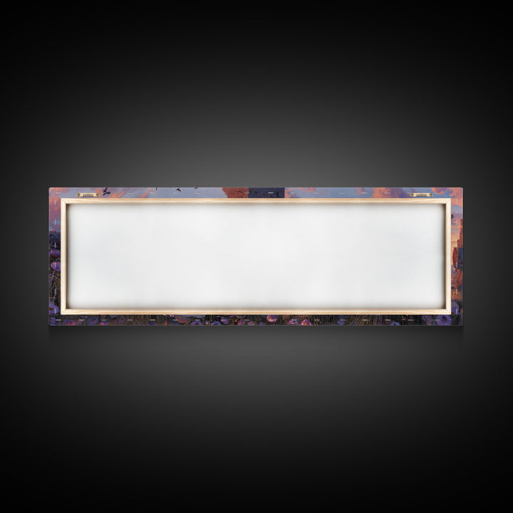 Sleeping Dragon Among Purple Wildflowers With Ancient Ruins Wall Art Print Magical Fantasy Canvas Print