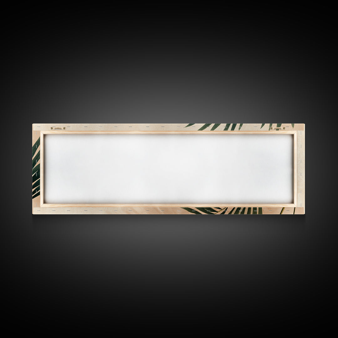 Tropical Palm Leaf Shadows Wall Art, Minimal Botanical Canvas Print, Coastal Boho Home Decor, Neutral Beige Living Room Art