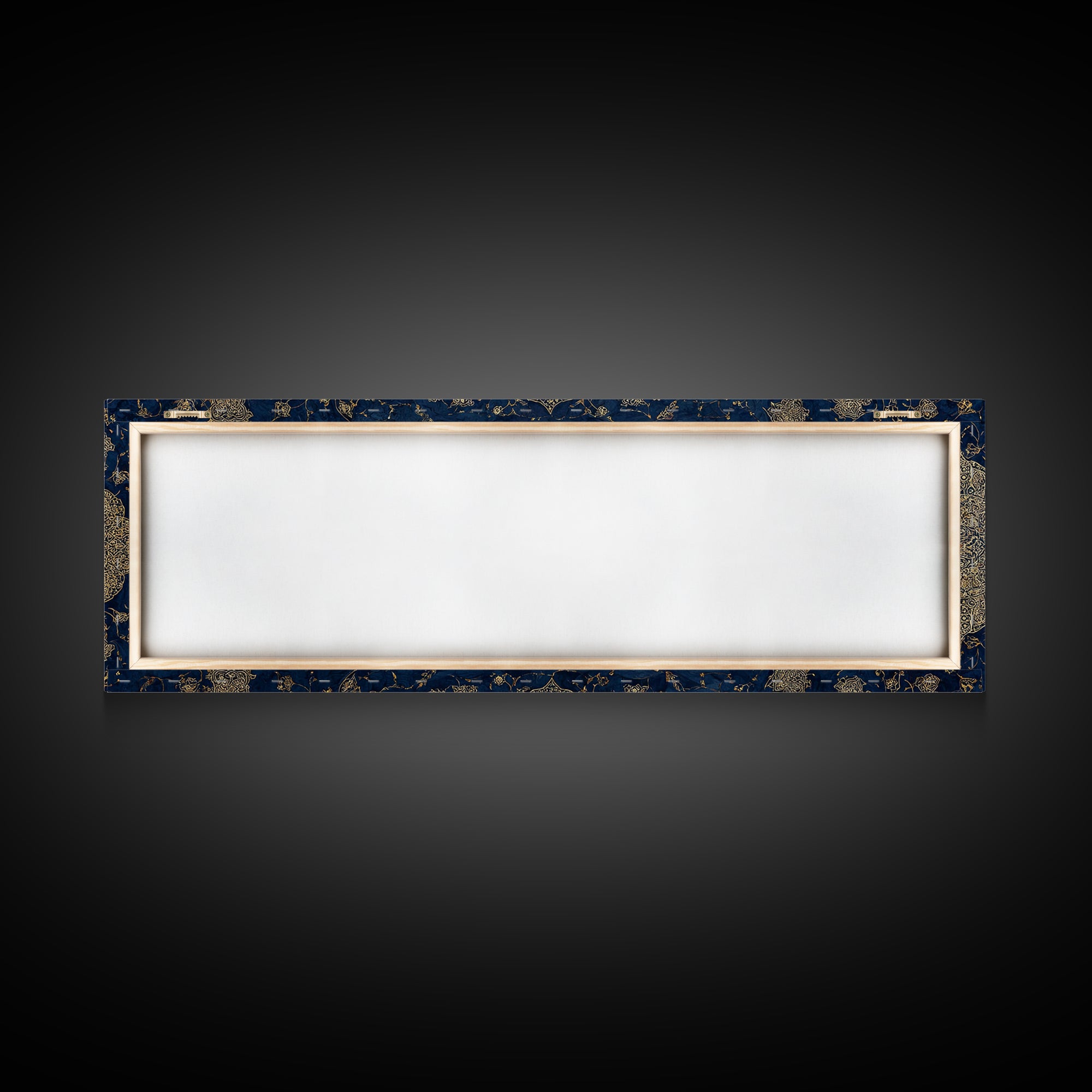 Elegant Arabic Calligraphy In Gold Over Intricate Blue Floral Pattern Framed Canvas Print For Islamic Wall Decor