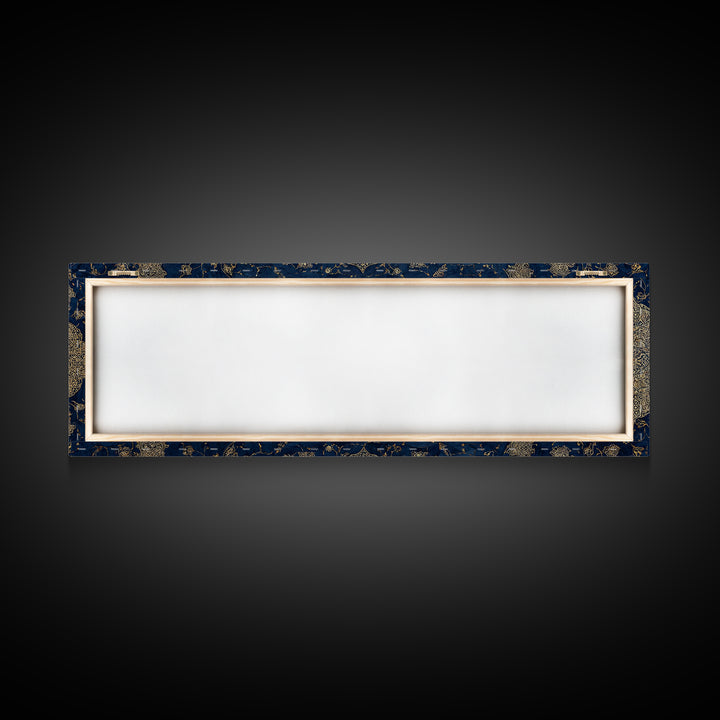 Elegant Arabic Calligraphy In Gold Over Intricate Blue Floral Pattern Framed Canvas Print For Islamic Wall Decor