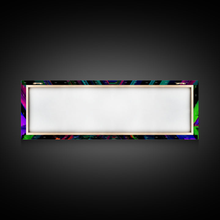 Neon Geometric Tunnel Reflection Canvas Print, Cyberpunk Wall Art, Futuristic Abstract Art, Gaming Room Decor, Vaporwave Poster