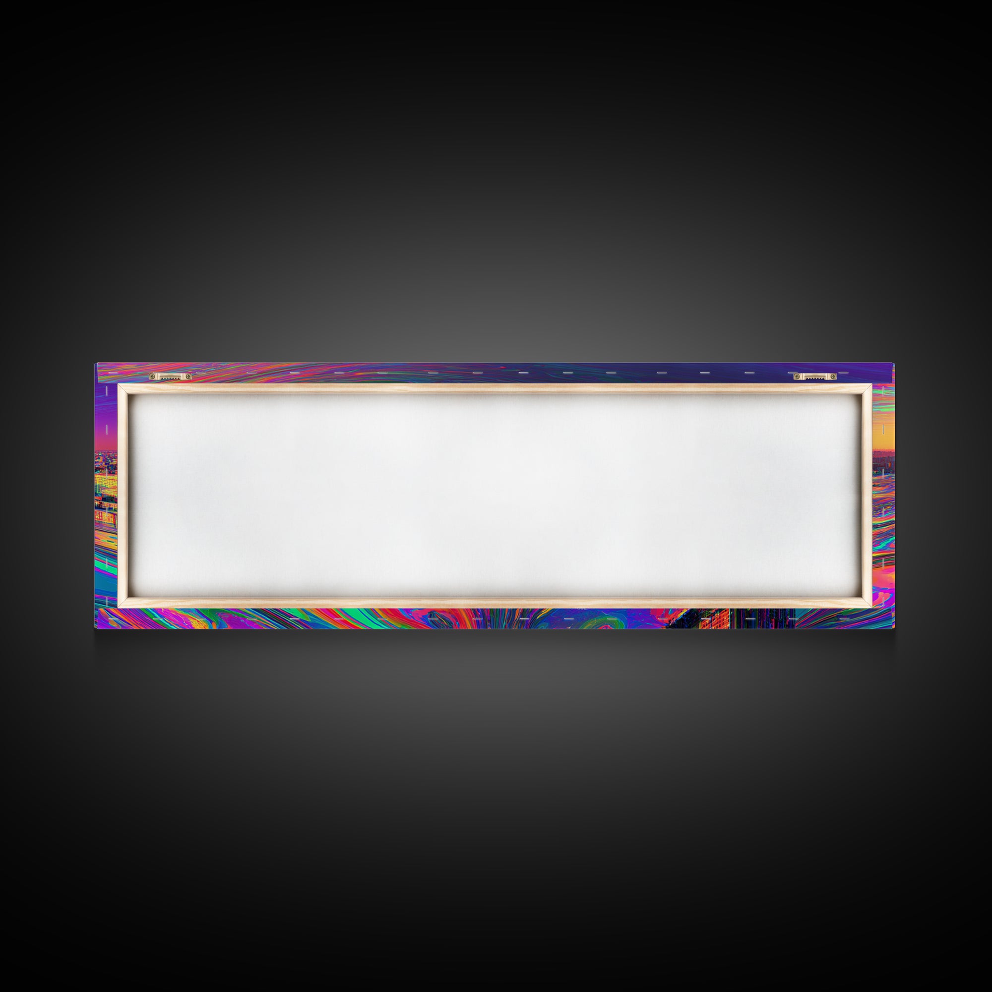 Neon Cyberpunk City Canvas Print, Futuristic Skyline Wall Art, Glitch Urban Decor, Modern Gaming Room Panoramic Wall Art Print