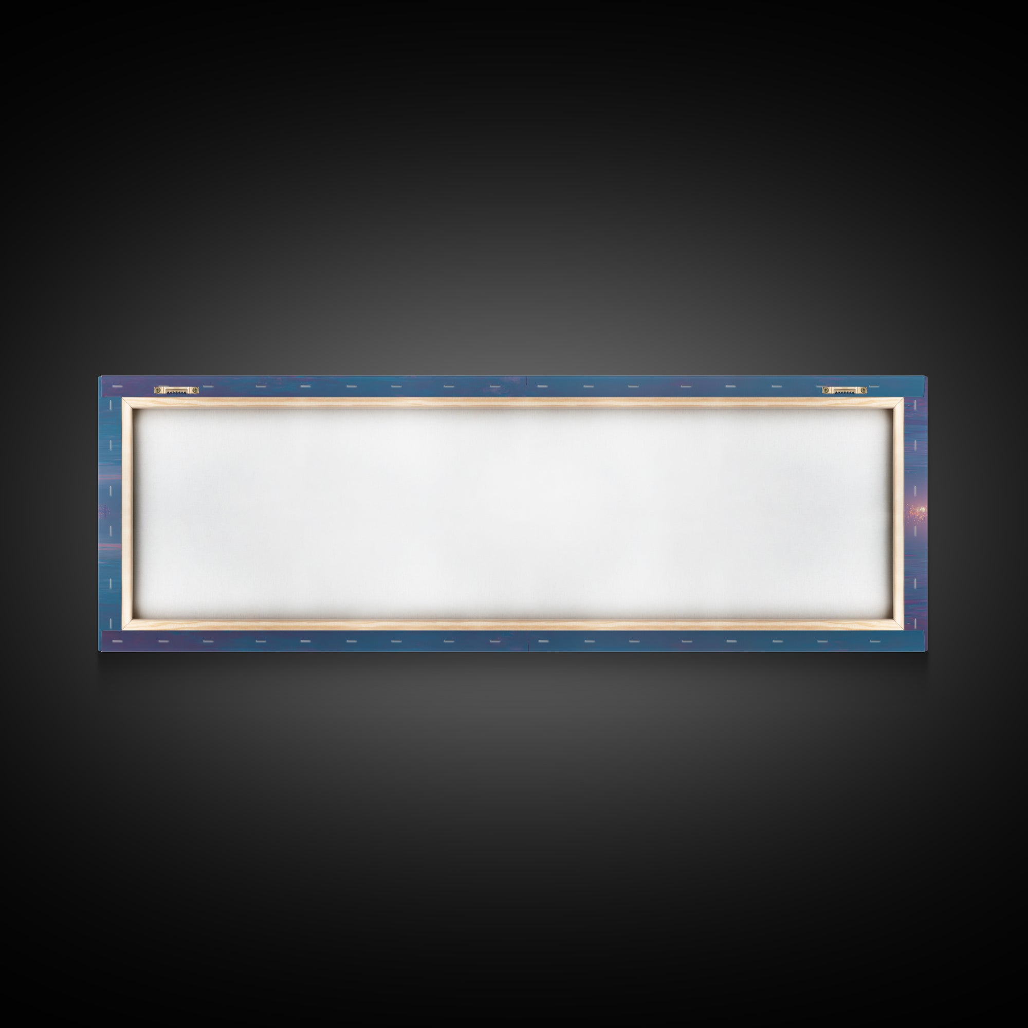 Neon Futuristic Skyline Reflection Wall Art, Panoramic Canvas Print, Cyberpunk Cityscape, Modern Living Room Decor, Large Horizontal Art