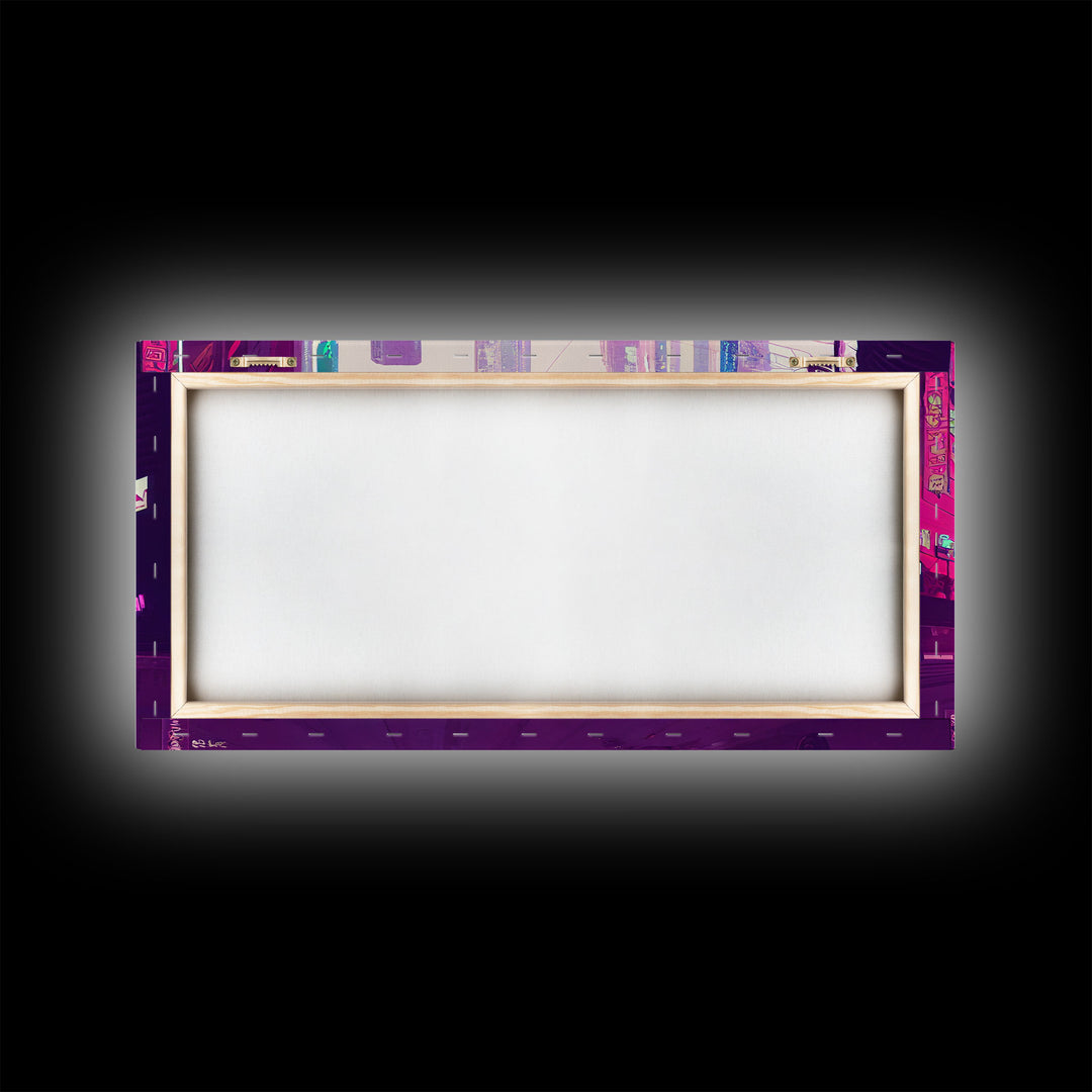 Cyberpunk Watercolor Tokyo Painting, Outrun Vibes Art, Wall Decor, Ready To Hang Framed Canvas Print, Oversize Wall Art