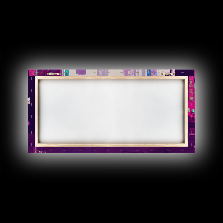 Cyberpunk Watercolor Tokyo Painting, Outrun Vibes Art, Wall Decor, Ready To Hang Framed Canvas Print, Oversize Wall Art