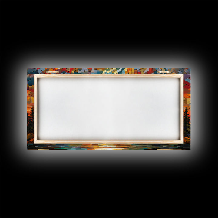 Reflection Wall Art, Mosaic Wall Art, Abstract Wall Art, Sunset Art, Canvas Print, Wall Hanging, Panoramic Art, Game Room Decor, Ranch Decor