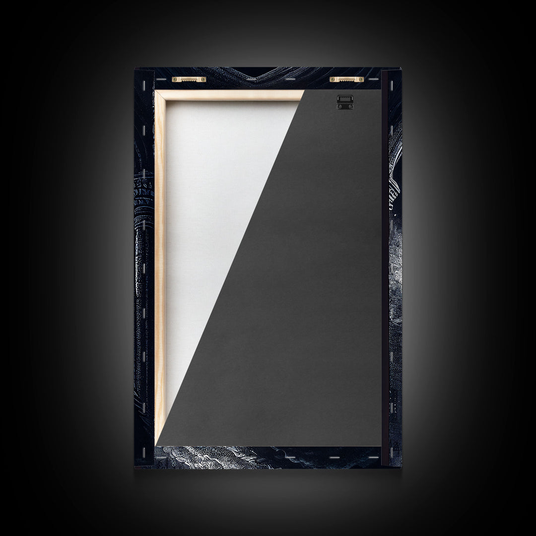 Black and white fantasy dragon, framed canvas print