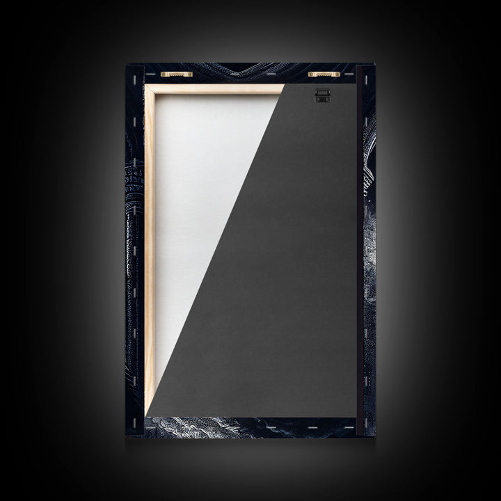 Black and white fantasy dragon, framed canvas print