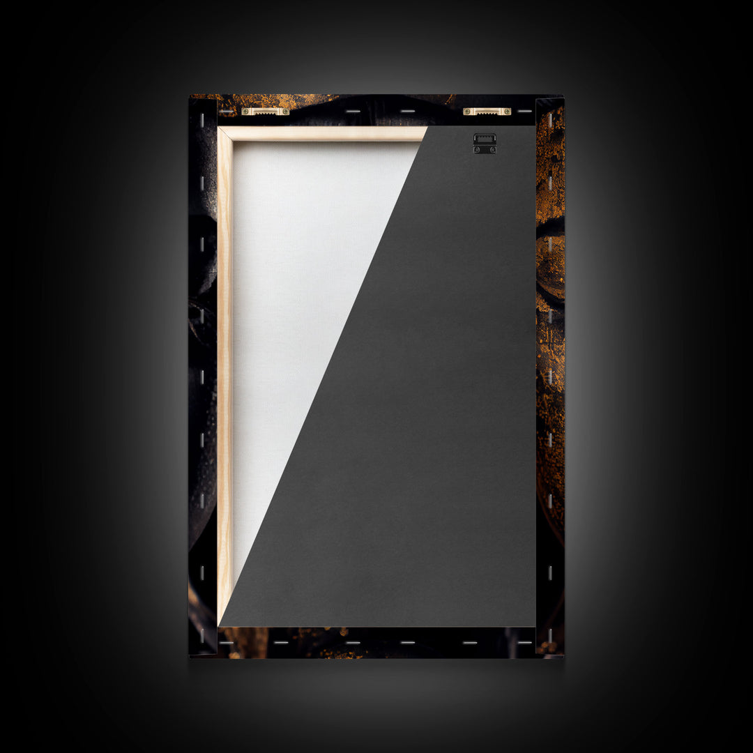 Golden eyed buddha statue framed canvas print, art for yoga studio, zen art