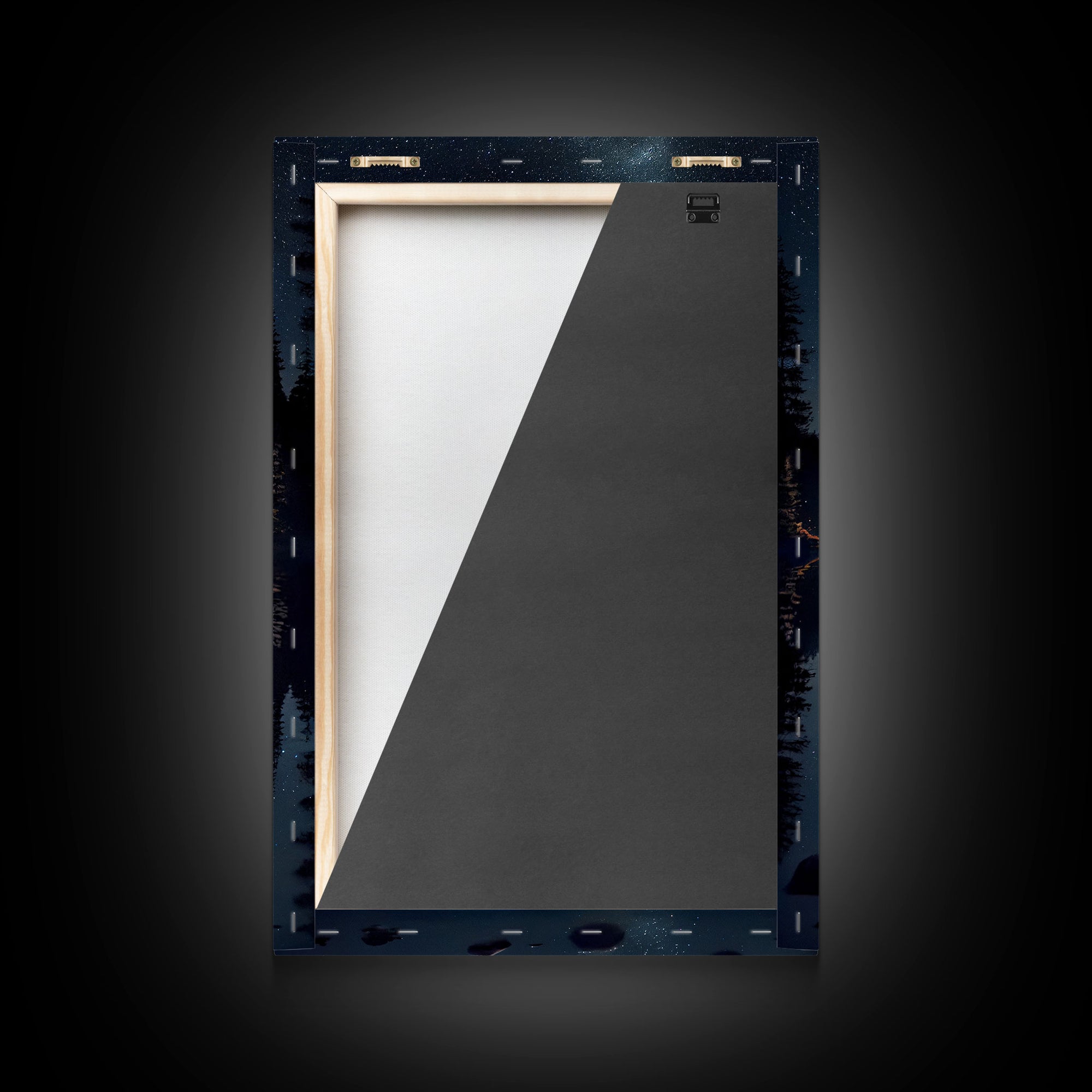 Reflections of a starry night sky over the lake, lakehouse art, beautiful framed canvas print