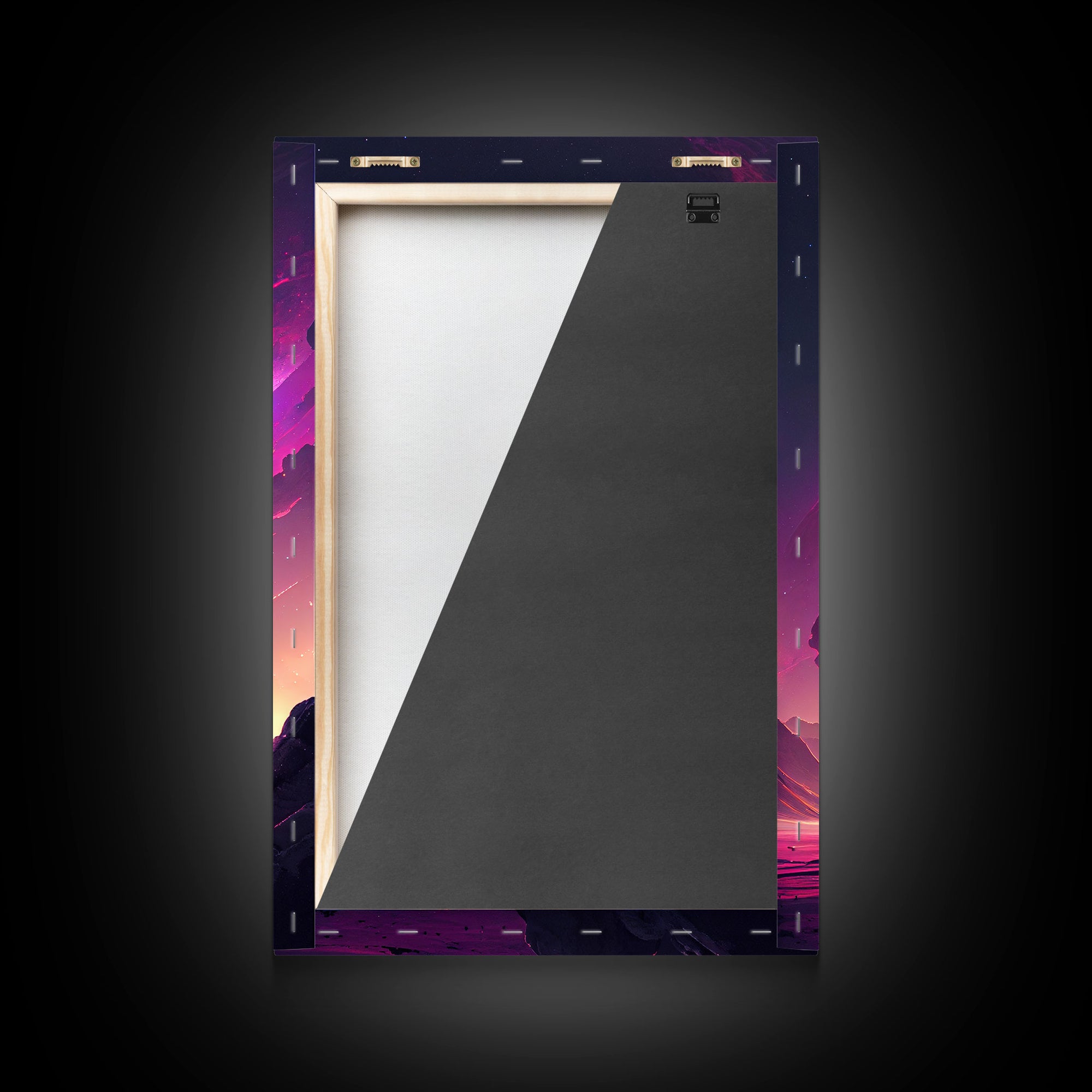 The Monoliths, Scifi art, retro synthwave style alien planet art, framed canvas print