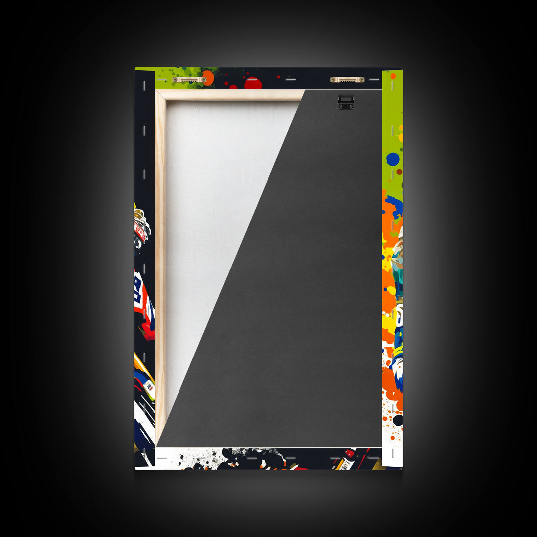 Pop Art Moto Racer, Motorcycle Art, WPAP Style, Framed Canvas Print, Graffiti style motorcycle art, dirt bike racer art