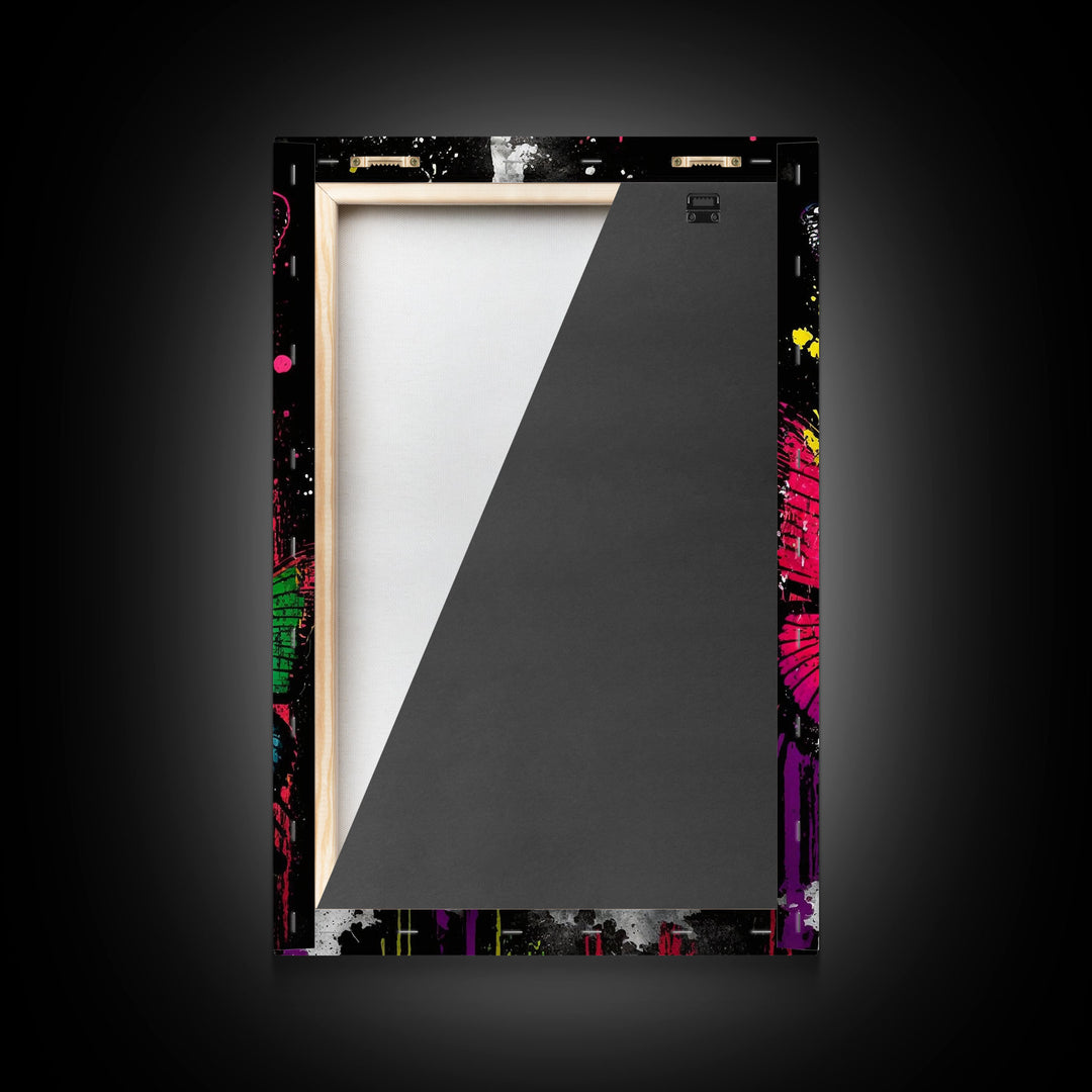 Graffiti Butterfly Art, Framed Canvas Print, Large Wall Art, Contemporary Punk Art, Butterflies, Pop Art, Paint Splatter Art