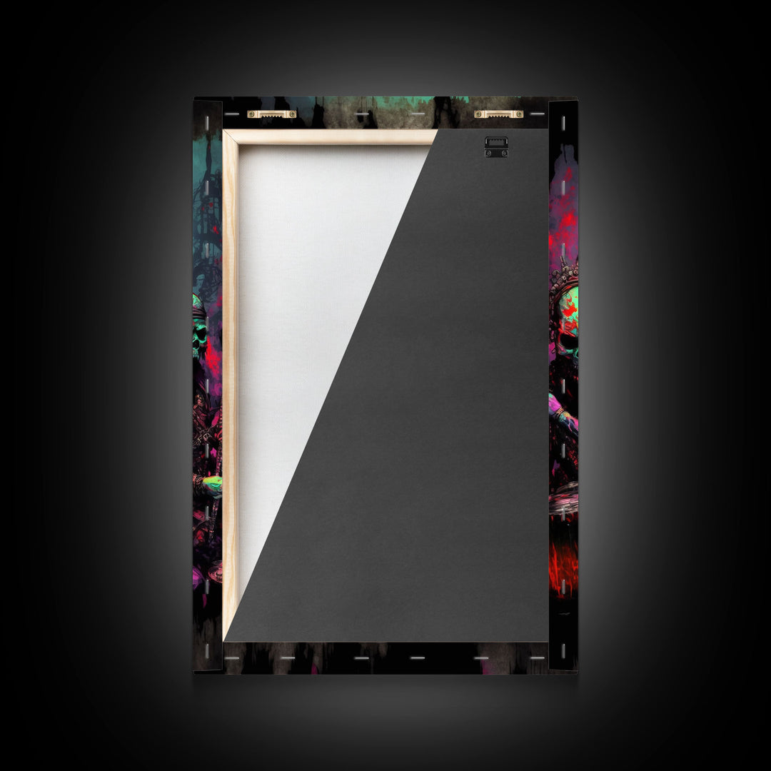 Death Metal Skeletons, Medieval Heavy Metal Undead Band Art, Framed Canvas Print, Unique Office Large Wall Art, Mancave Art