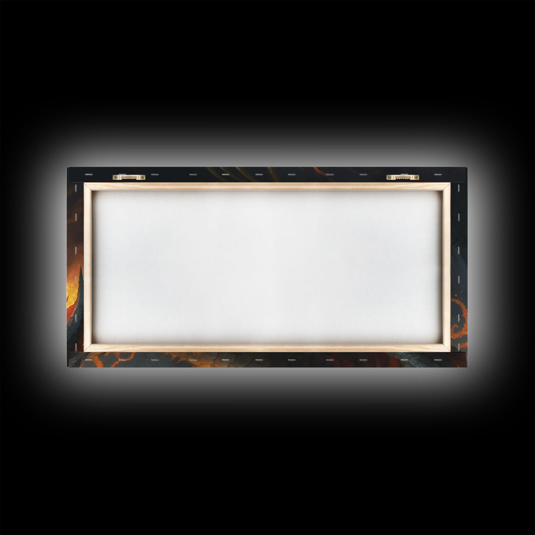 Fire Breathing Horned Dragon, Framed Canvas Print, Colorful Fantasy Wall Art, Videogame Concept Decor