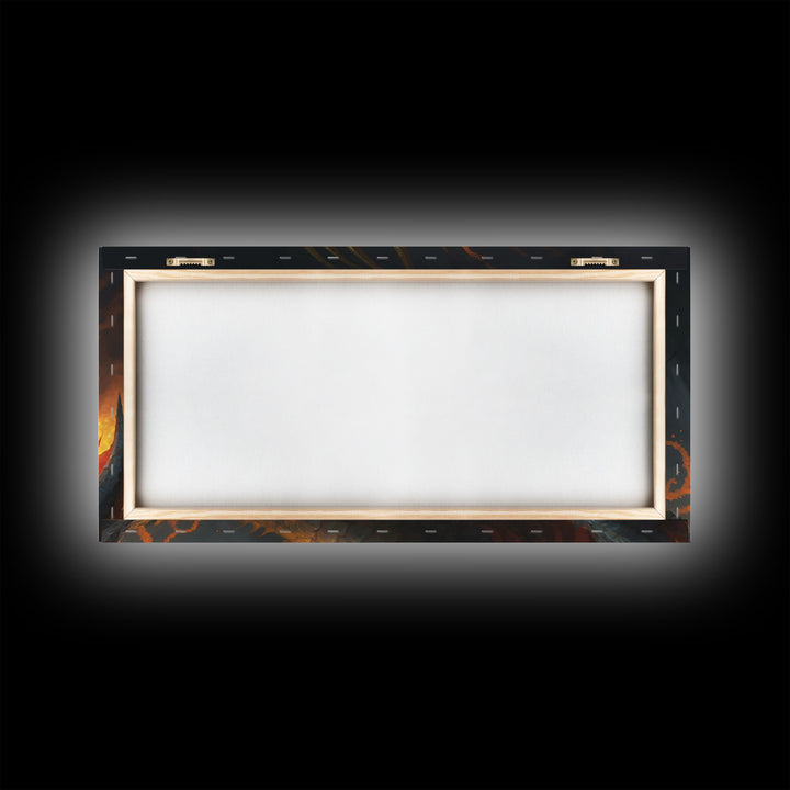 Fire Breathing Horned Dragon, Framed Canvas Print, Colorful Fantasy Wall Art, Videogame Concept Decor