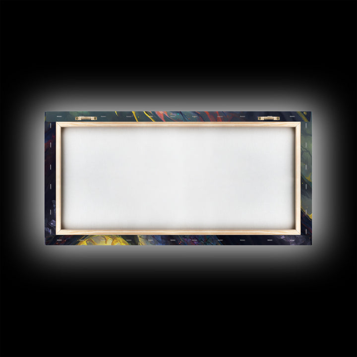 Psychedelic Fire Breathing Horned Dragon, Framed Canvas Print, Colorful Fantasy Wall Art, Videogame Concept Decor