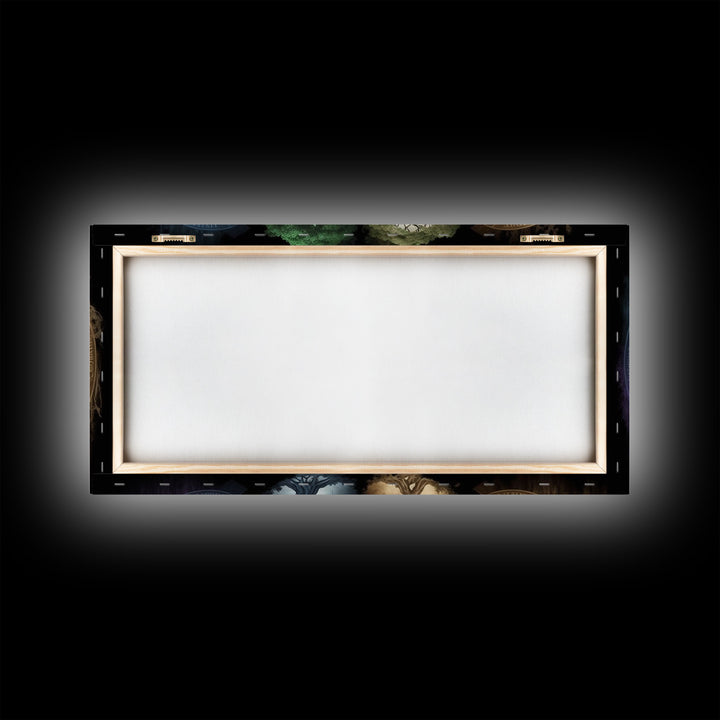 The Interconnected 9 Realms of Norse Mythology with Yggdrasil, Nordic Art, Framed Canvas Print, Nine Realms, Viking Art