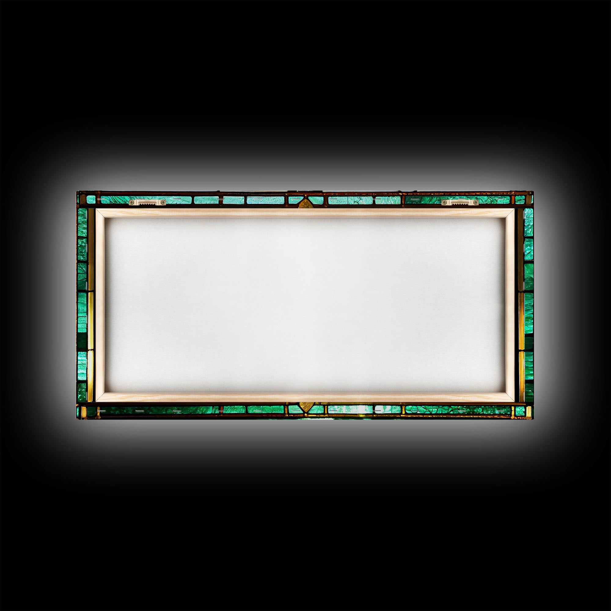 Emerald Green and Gold Art Deco Sail Boat, Framed Canvas Print, Retro MCM Style Wall Art, Midcentury Modern, Vintage Style, Stained Glass