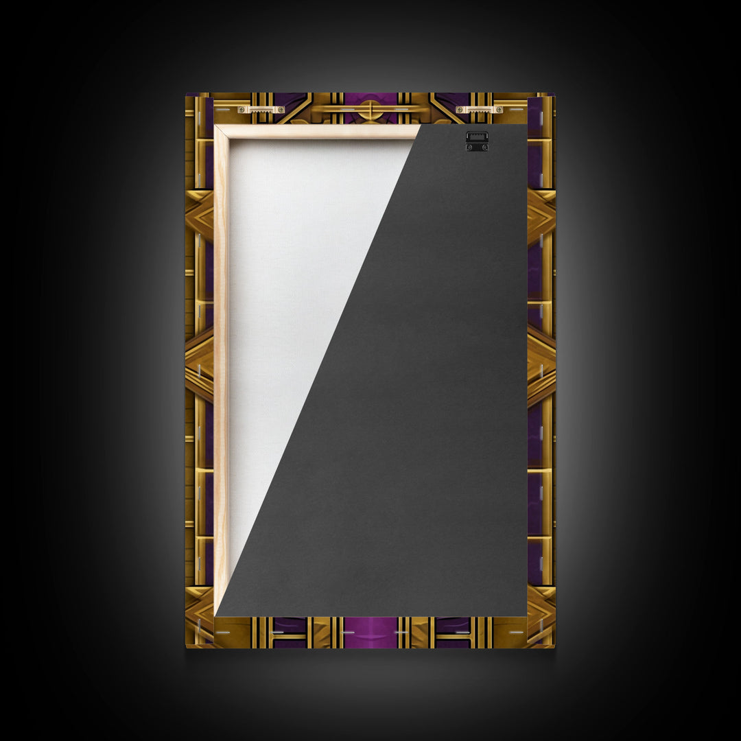 Midcentury Modern Wall art, Framed Canvas Print, Art Deco, Canvas Wall art, Gold & purple art, Geometric art, Colorful painting, Wall art