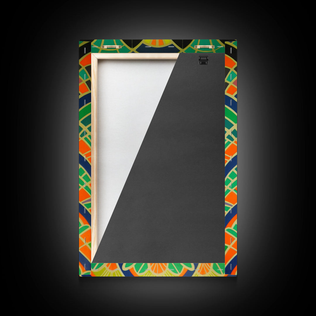 Art Deco Pattern Wall art, Framed Canvas Print, Art Deco, Wall art, Patterns art, Green colors art, Living room art, Colorful painting