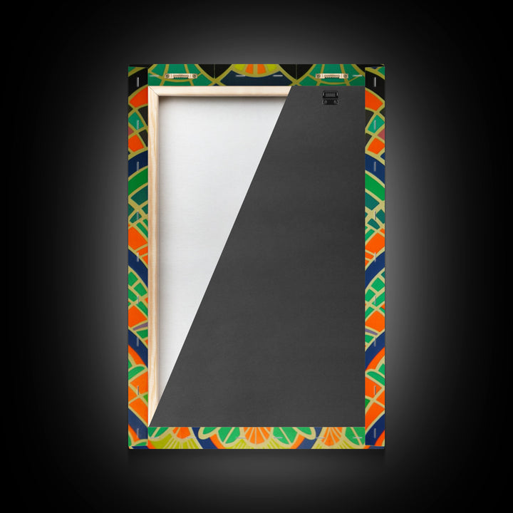 Art Deco Pattern Wall art, Framed Canvas Print, Art Deco, Wall art, Patterns art, Green colors art, Living room art, Colorful painting