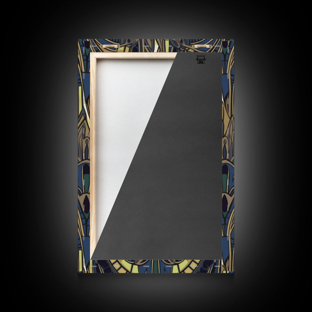 Midcentury Modern Wall art - Framed Canvas Print - Art Deco - Blue colors - Stained glass art - Patterns art - Mosaic art - Living room art