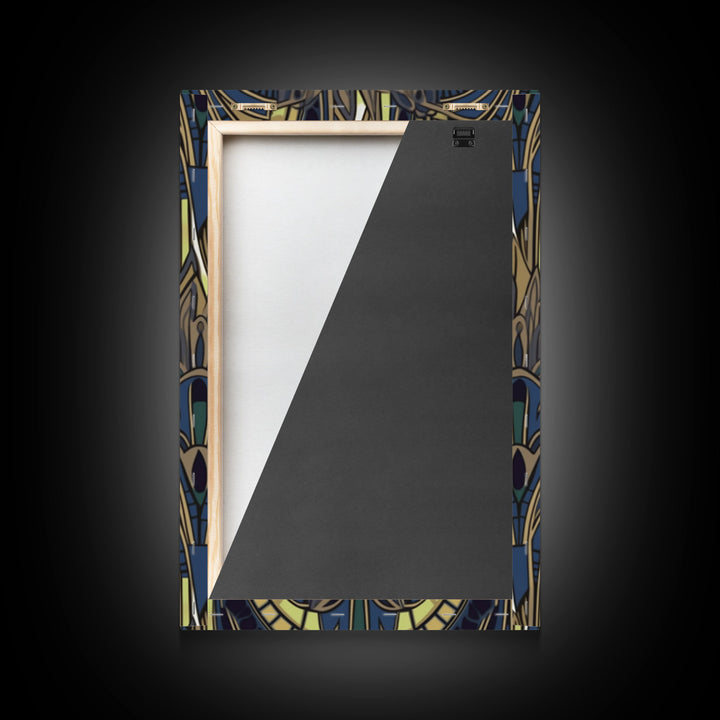 Midcentury Modern Wall art - Framed Canvas Print - Art Deco - Blue colors - Stained glass art - Patterns art - Mosaic art - Living room art