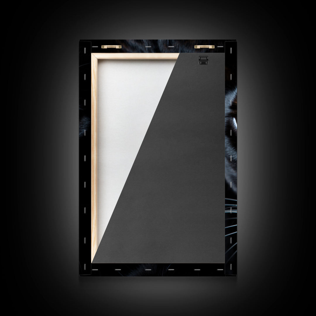 Portrait Of A Predator, Black Cat, Black Panther Photography, Framed Canvas Print, Wood Frame Wall Art