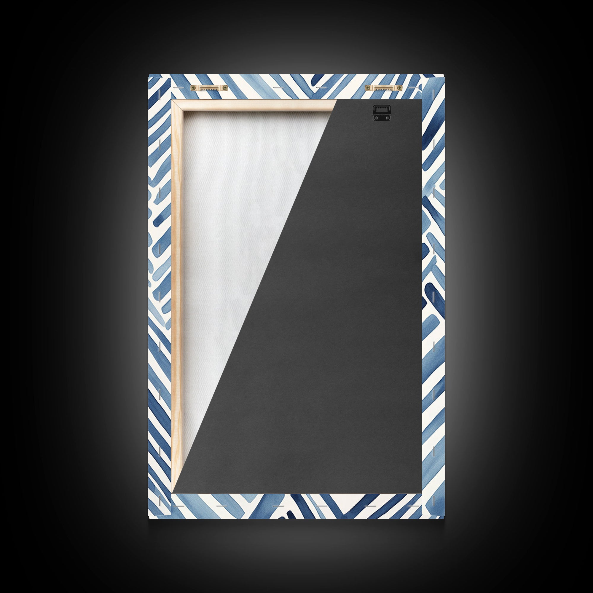 Framed Canvas Print Watercolor Blue Geometric Pastel Lines, Minimalist Abstract Room Decor, Mid-Century Modern Art Print, Retro Art