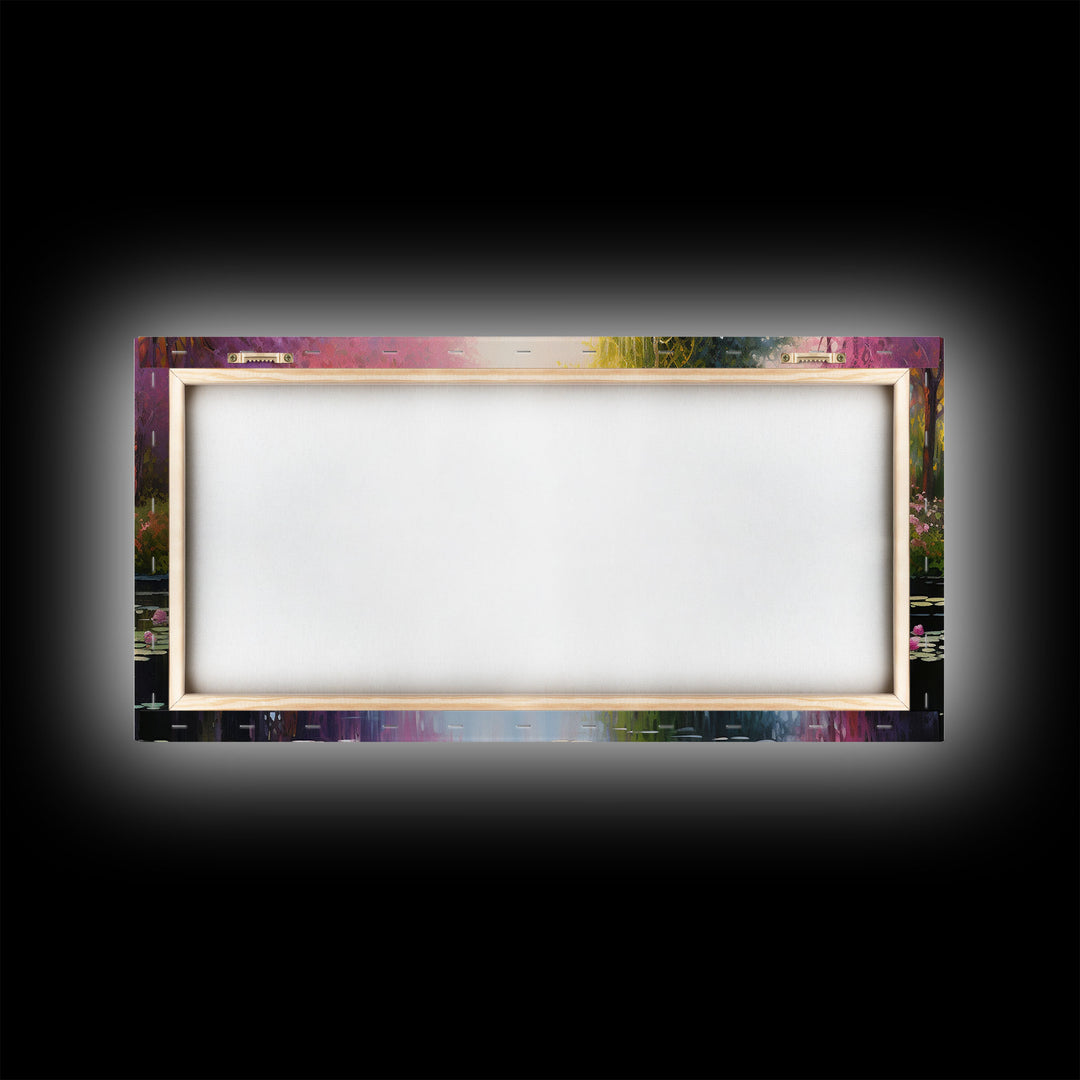 Fantasy Art, Lake Wall Print, Water Lilies Wall Art, Trees Wall Art, Panoramic Art, Wall Art, Canvas Art, Landscape Art, Long Wall Art