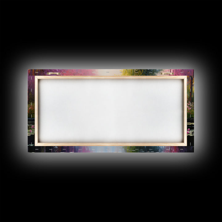 Fantasy Art, Lake Wall Print, Water Lilies Wall Art, Trees Wall Art, Panoramic Art, Wall Art, Canvas Art, Landscape Art, Long Wall Art