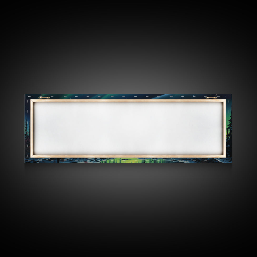 Aurora Borealis, Framed Canvas Print, Beautiful Alaskan Winter Landscape Painting, Moody Art, Unique Wall Art