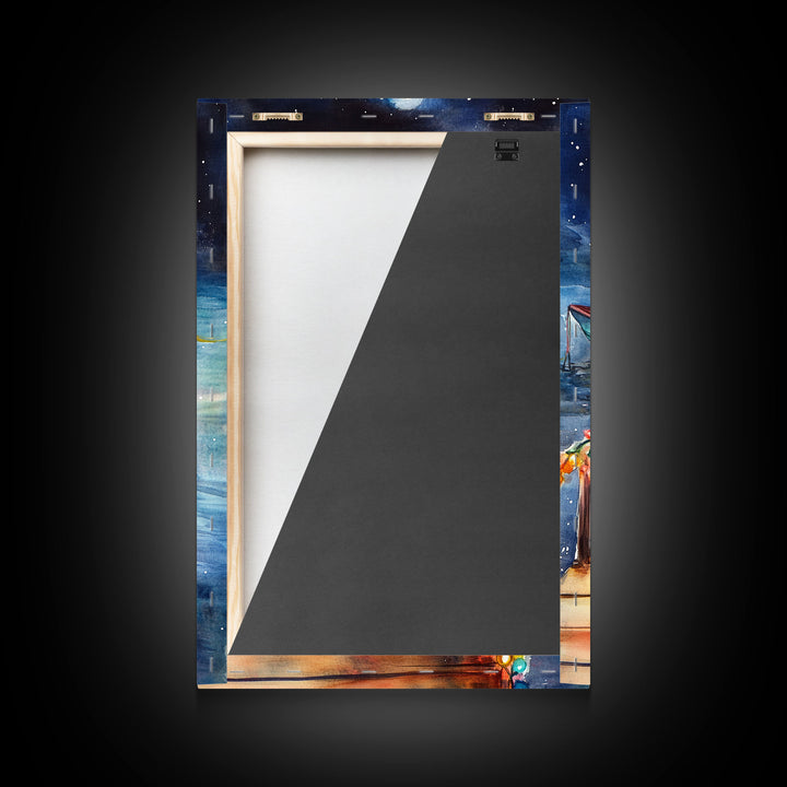 Lakeside Dock Decorated For Christmas, Nautical Christmas Wall Art Canvas Print, Farmhouse Christmas, Lake House Christmas Art