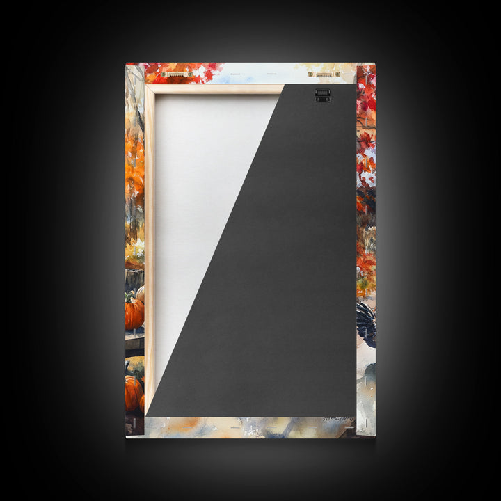 Painting Of A Barn In The Fall, Framed Canvas Print, Thanksgiving Decor, Turkey Painting, Turkey Art