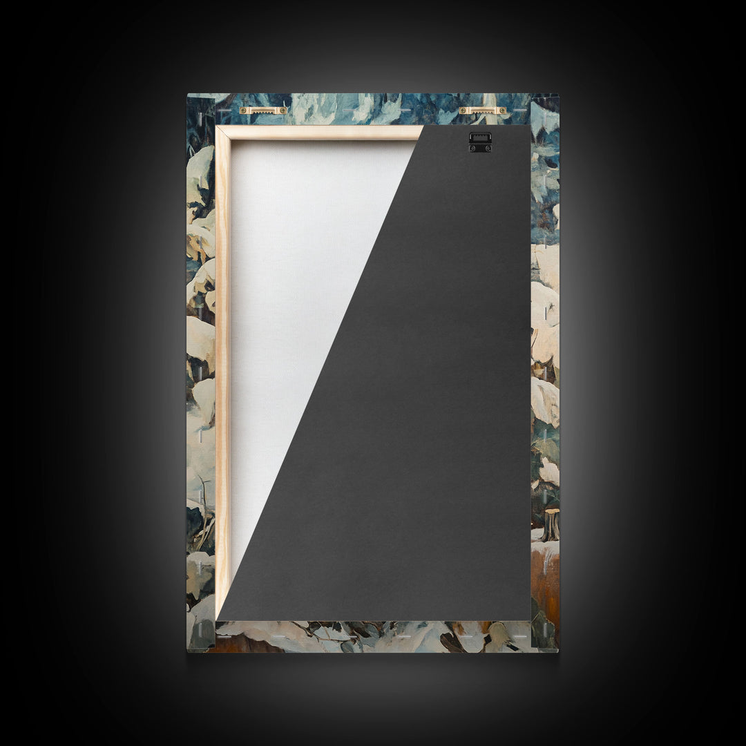 Cowboy Christmas Decor Framed Canvas Print with Pumpkin in Snow, Rustic Holiday Home Wall Art and Seasonal Gift Idea 2024