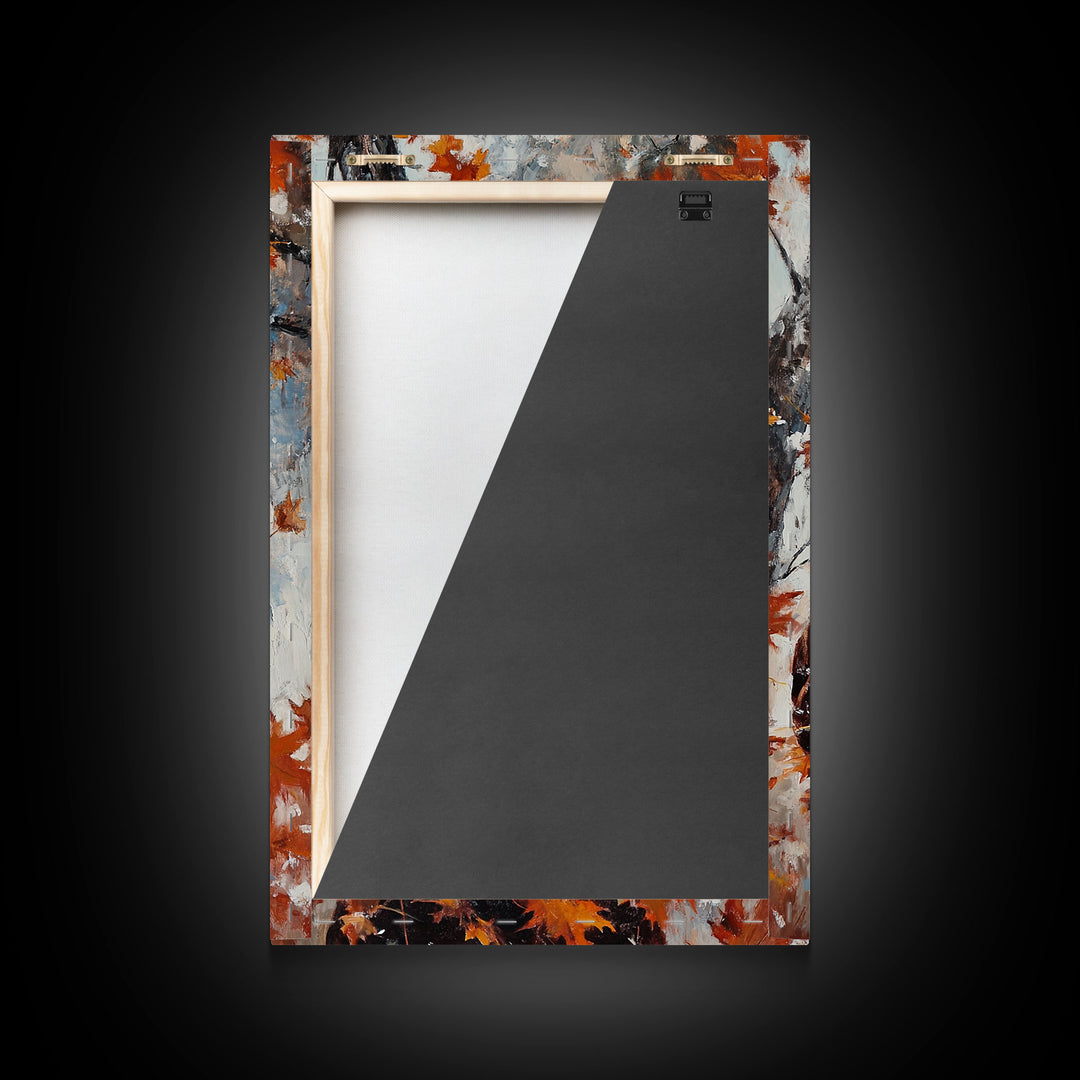 Rustic Cowboy Holiday Art Framed Canvas Print with Falling Leaves, Perfect Autumn Decor and Seasonal Gift Idea 2024