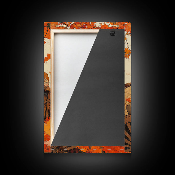 Cozy Fall Couple in Wagon Framed Canvas Print - 2024 Vintage Autumn Love Art Best Gift Idea Fall Farmhouse Wall Decor