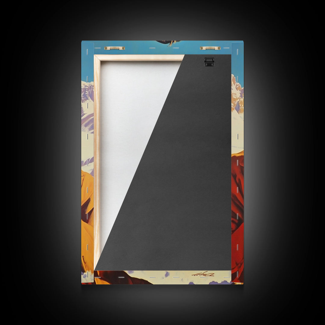 Cowboy Drinking Coffee in Winter Cabin Framed Canvas Print - Cozy Christmas Wall Art 2024 Rustic Holiday Decor