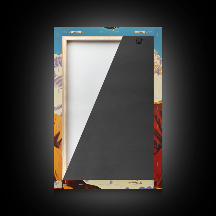 Cowboy Drinking Coffee in Winter Cabin Framed Canvas Print - Cozy Christmas Wall Art 2024 Rustic Holiday Decor