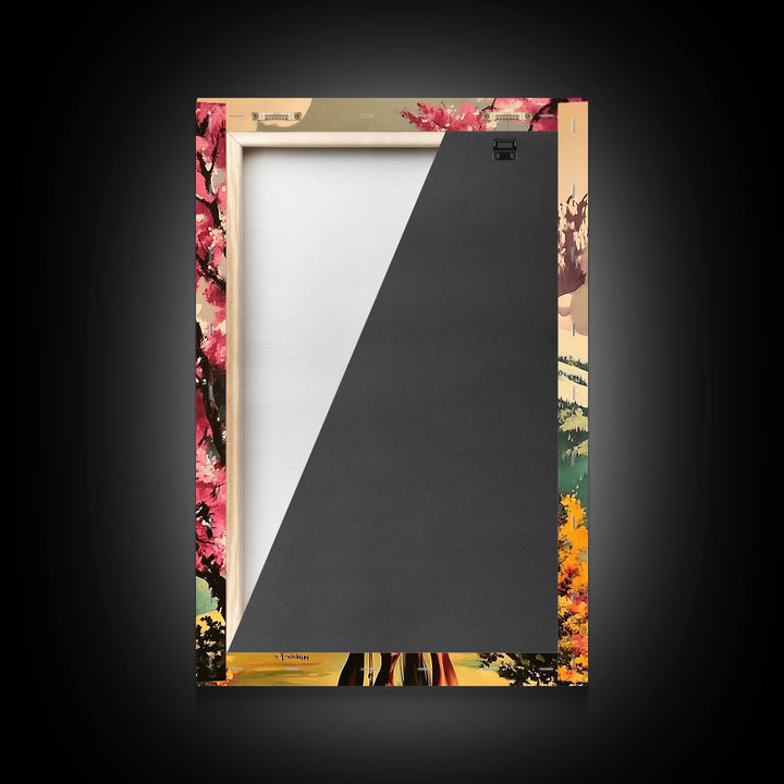 Cowboy Rider in Autumn Field with Mountains Framed Canvas Print Fall Landscape Wall Art Christmas Wall Decor Vintage Christmas Gift Idea