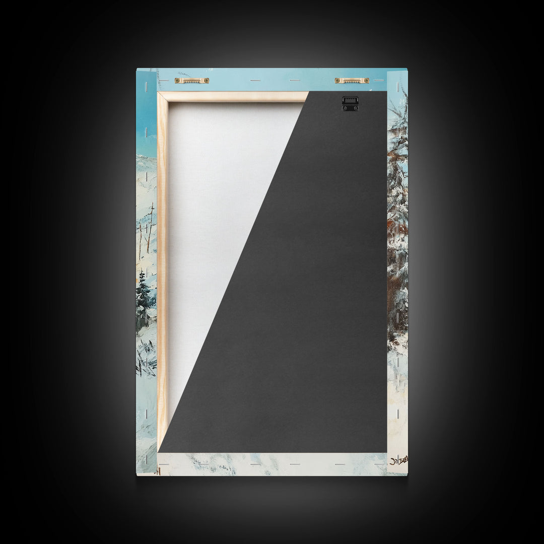 Cowboy Riding Through Snowy Mountains Framed Canvas Print Christmas Wall Art Winter Wonderland Decor Seasonal Wall Art Christmas Gift Idea