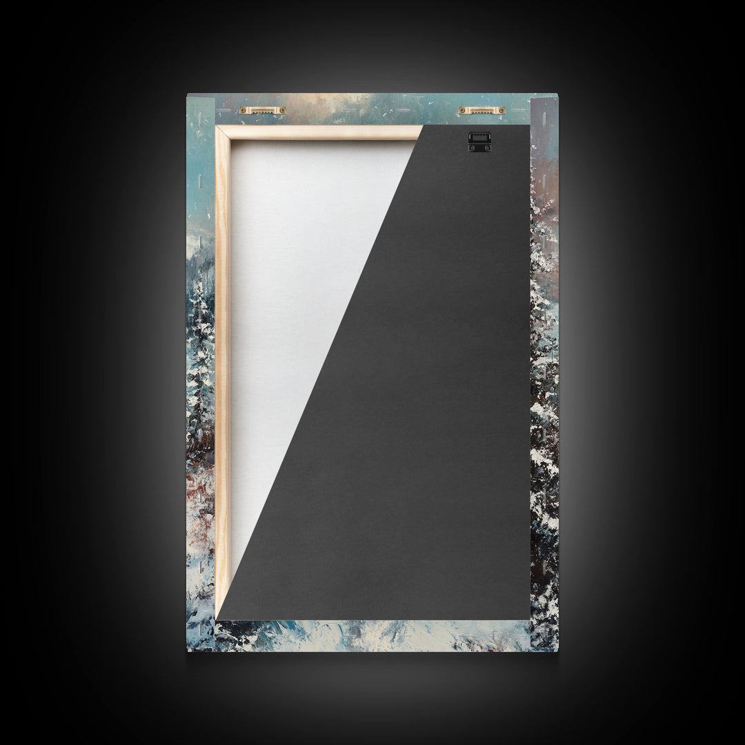 Cowboy in Winter Mountains Framed Canvas Print Christmas Wall Art Winter Wonderland Decor Vintage Christmas Gift Idea Moody Landscape Art