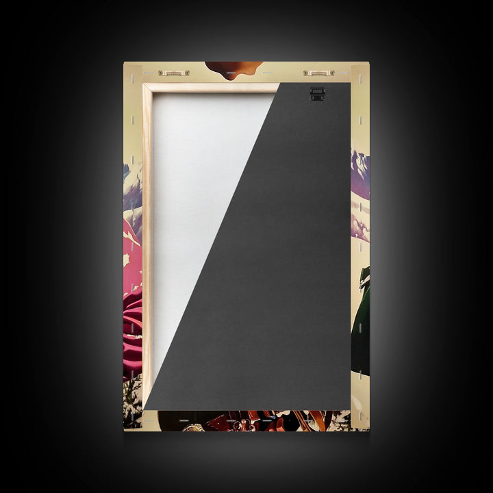 Retro Cowboy in Snowy Mountain Canvas Print, Winter Wall Art, Holiday Decor, Vintage Christmas Art, Rustic Wall Decor, Framed Canvas Print