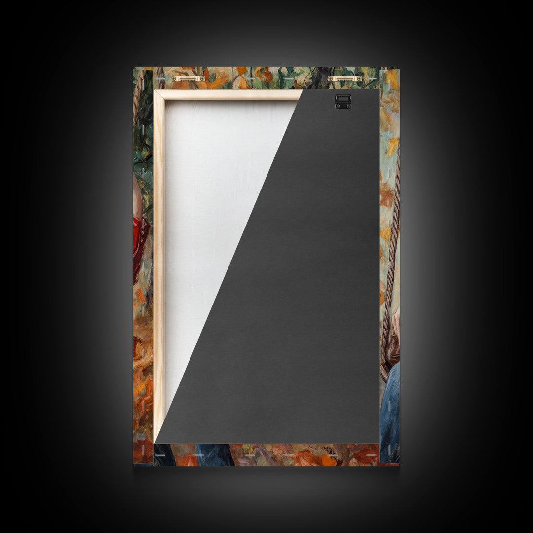 Fall Cowgirl Enjoying Her Swing, Framed Canvas Print, Autumn Decor, Cute Wall Art Gift Idea