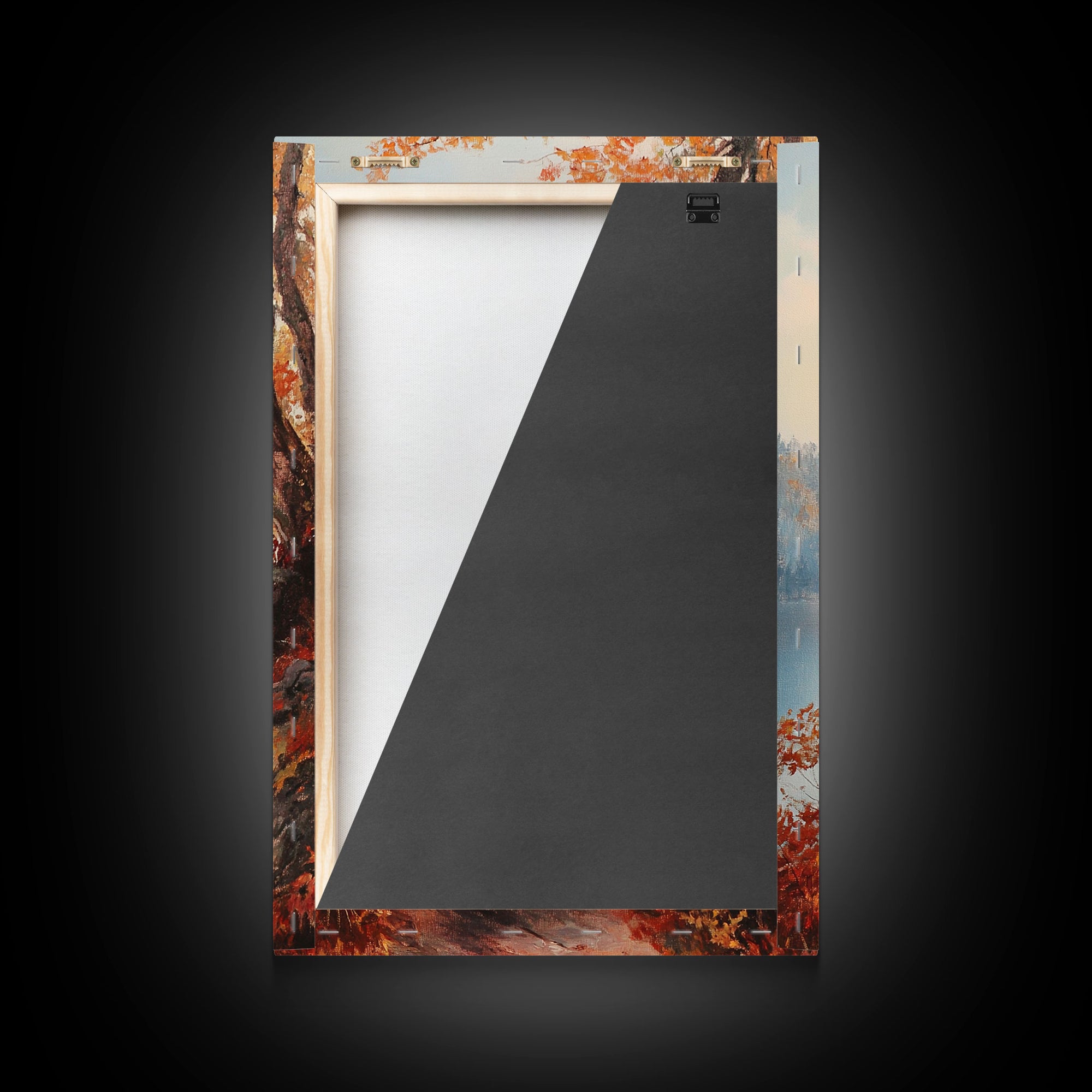 Fall In The Virginia Mountains - Framed Canvas Print - Autumn Leaves Falling On The Mountain Lake Landscape